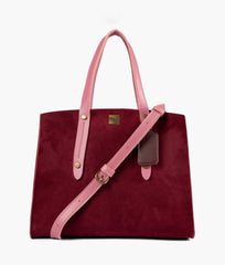 RTW Creation - Burgundy suede with pink multi compartment satchel bag