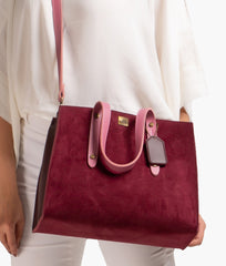 RTW Creation - Burgundy suede with pink multi compartment satchel bag
