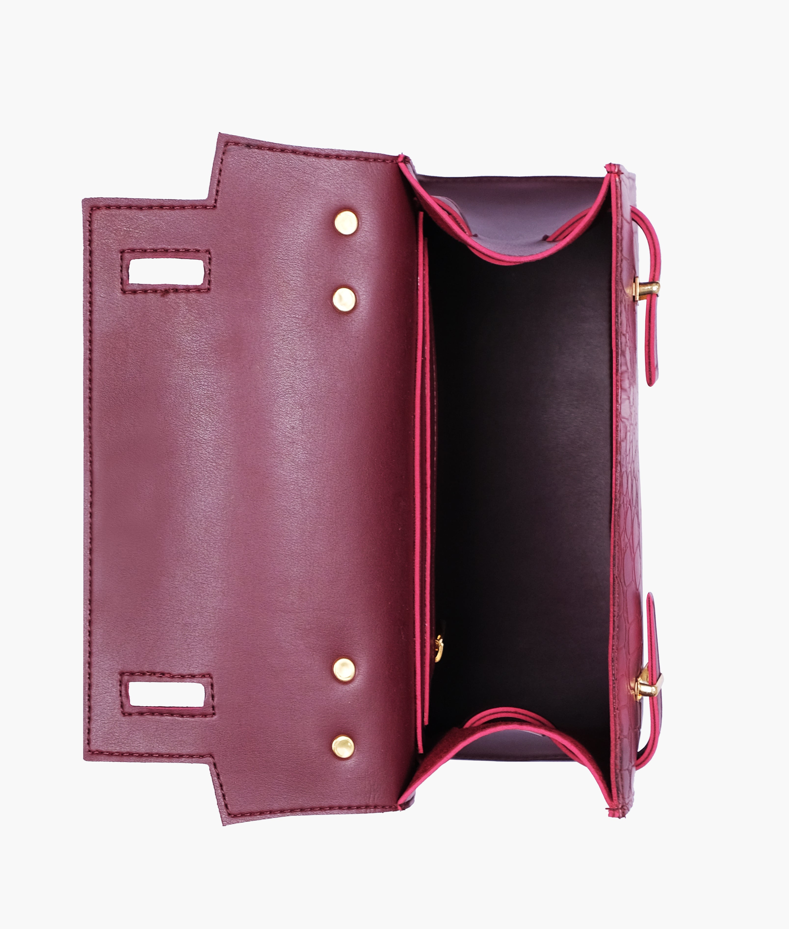 RTW Creation - Burgundy crocodile cross-body bag with top-handle
