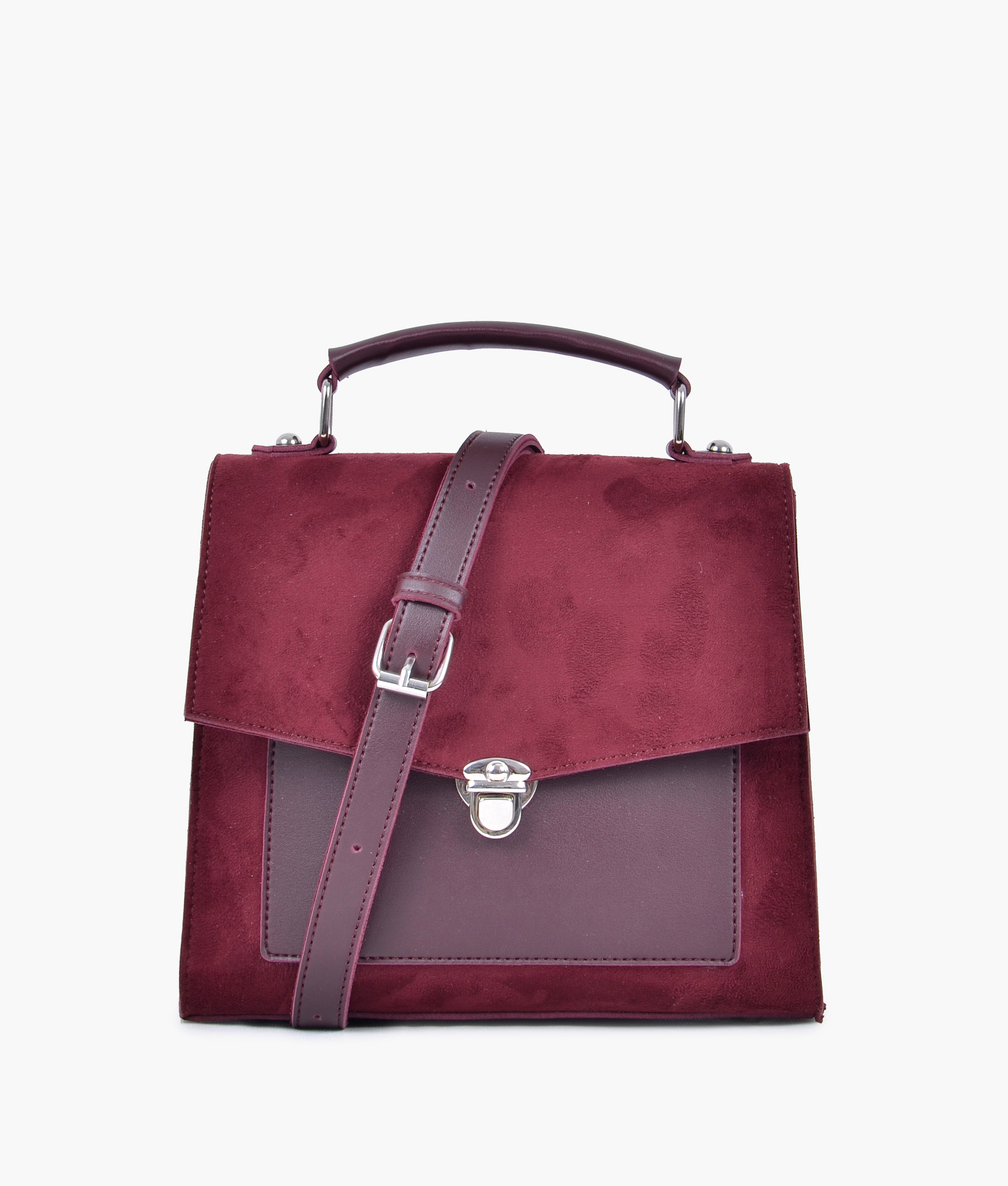 RTW Creation - Burgundy suede push-lock messenger bag