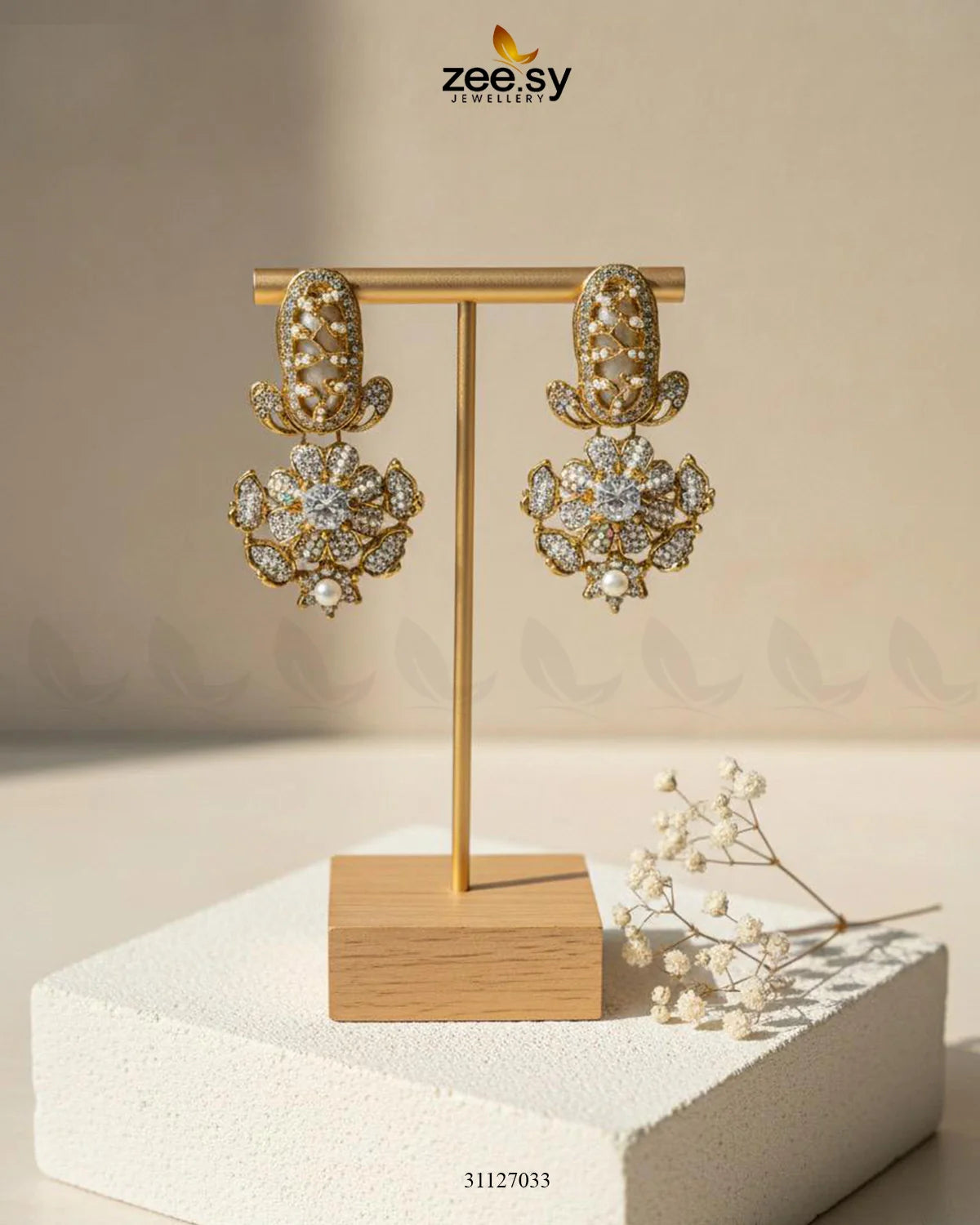 Emerald Turkish Mother Pearl Earrings White - Zeesy Jewellery