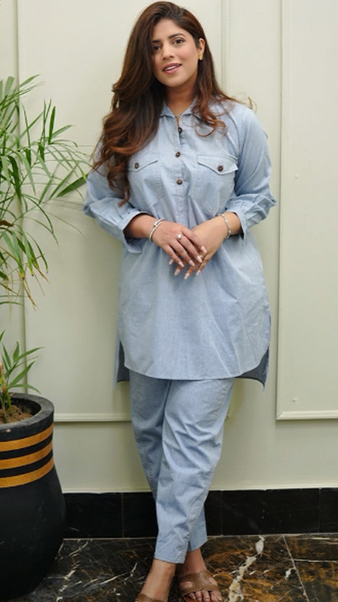 Urban Cut 2 Piece Cotton Chambray Embellished  Co- Ord Set