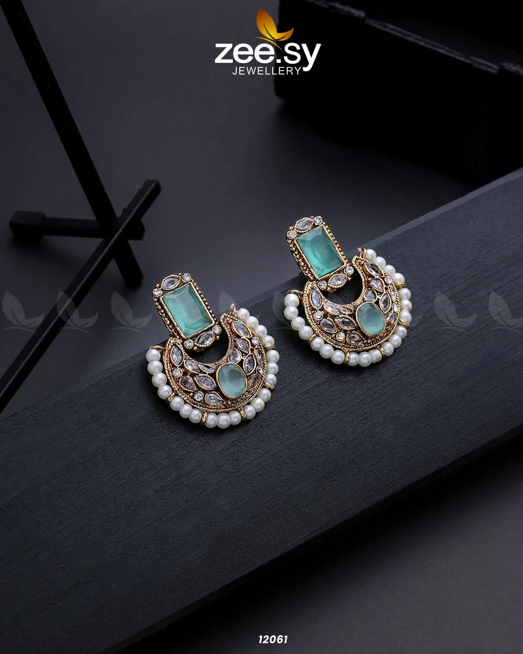 CLUSTER PEARL EARRING Mint Green - Zeesy Jewellery