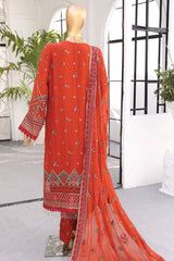 Cortesia By HZ Unstitched 3 Piece Chiffon Luxury Formals Suit-CC-02-Bronre Rust