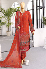 Cortesia By HZ Unstitched 3 Piece Chiffon Luxury Formals Suit-CC-02-Bronre Rust