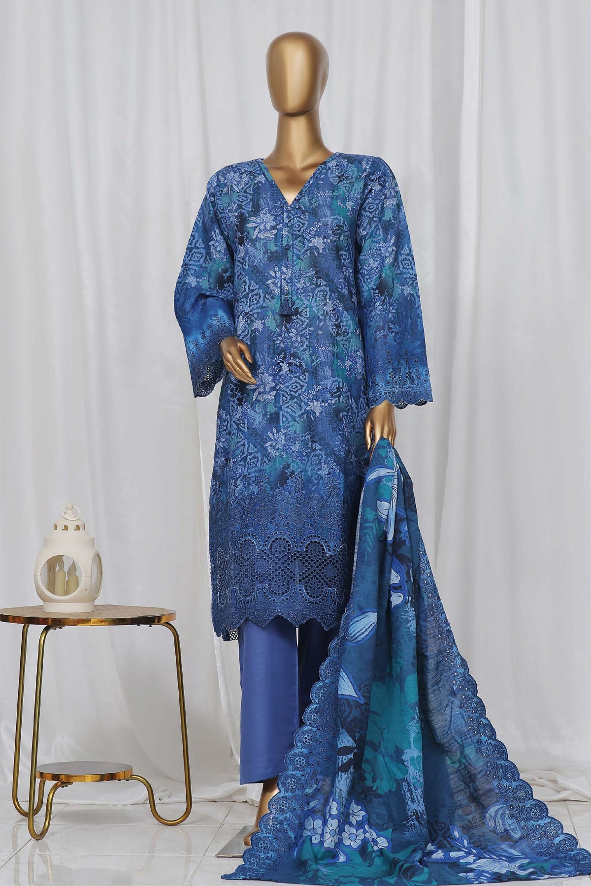 Sada Bahar Stitched 3 Piece Laser Cutwork Chikankari Vol-02 Collection'2024-CK-10-L.Blue