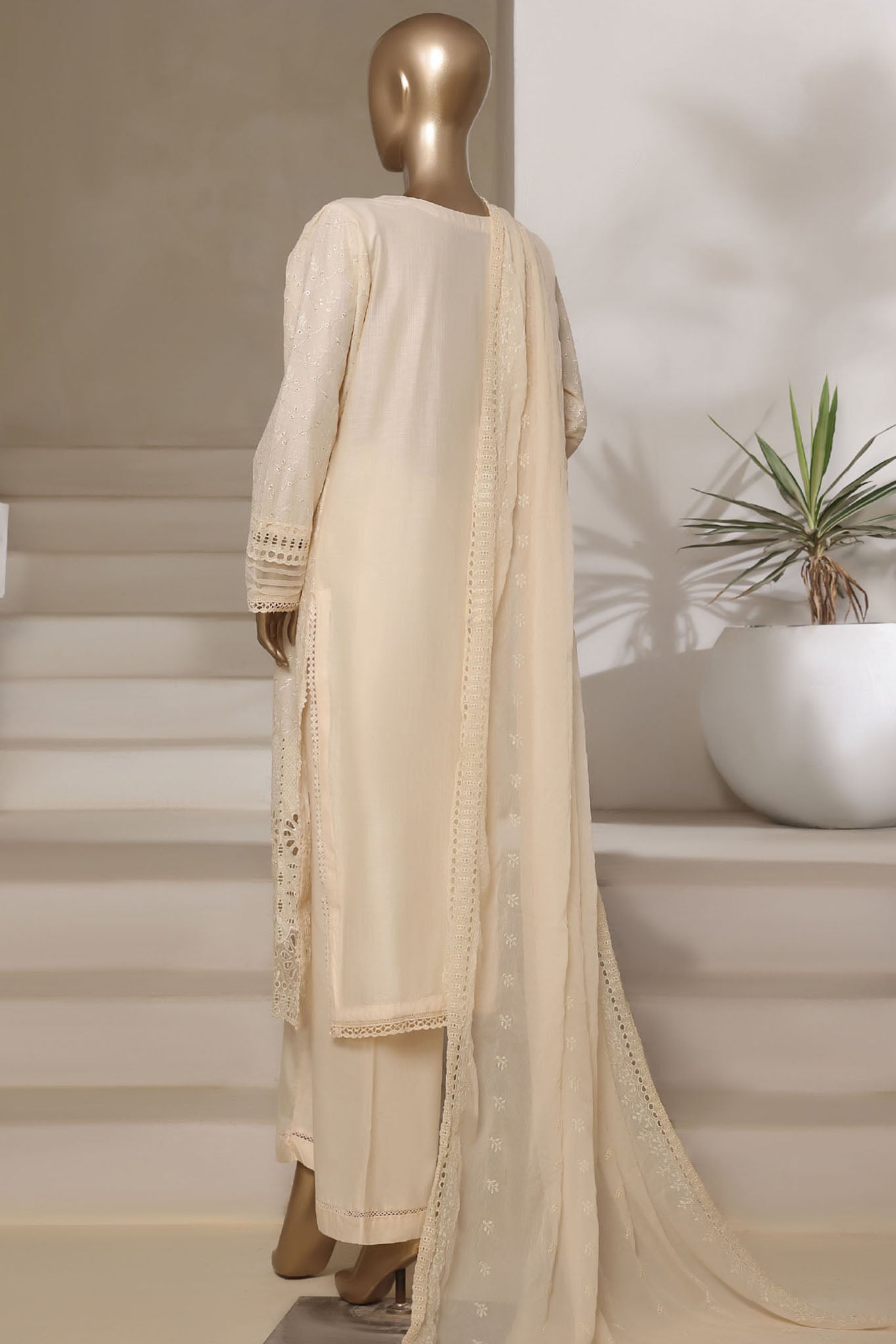 Sada Bahar Stitched 3 Piece Solid Luxury Emb Chikankari Collection'2025-CK2-CREAM