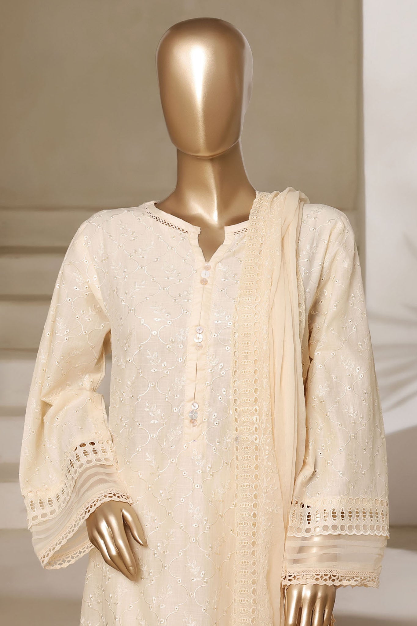 Sada Bahar Stitched 3 Piece Solid Luxury Emb Chikankari Collection'2025-CK2-CREAM