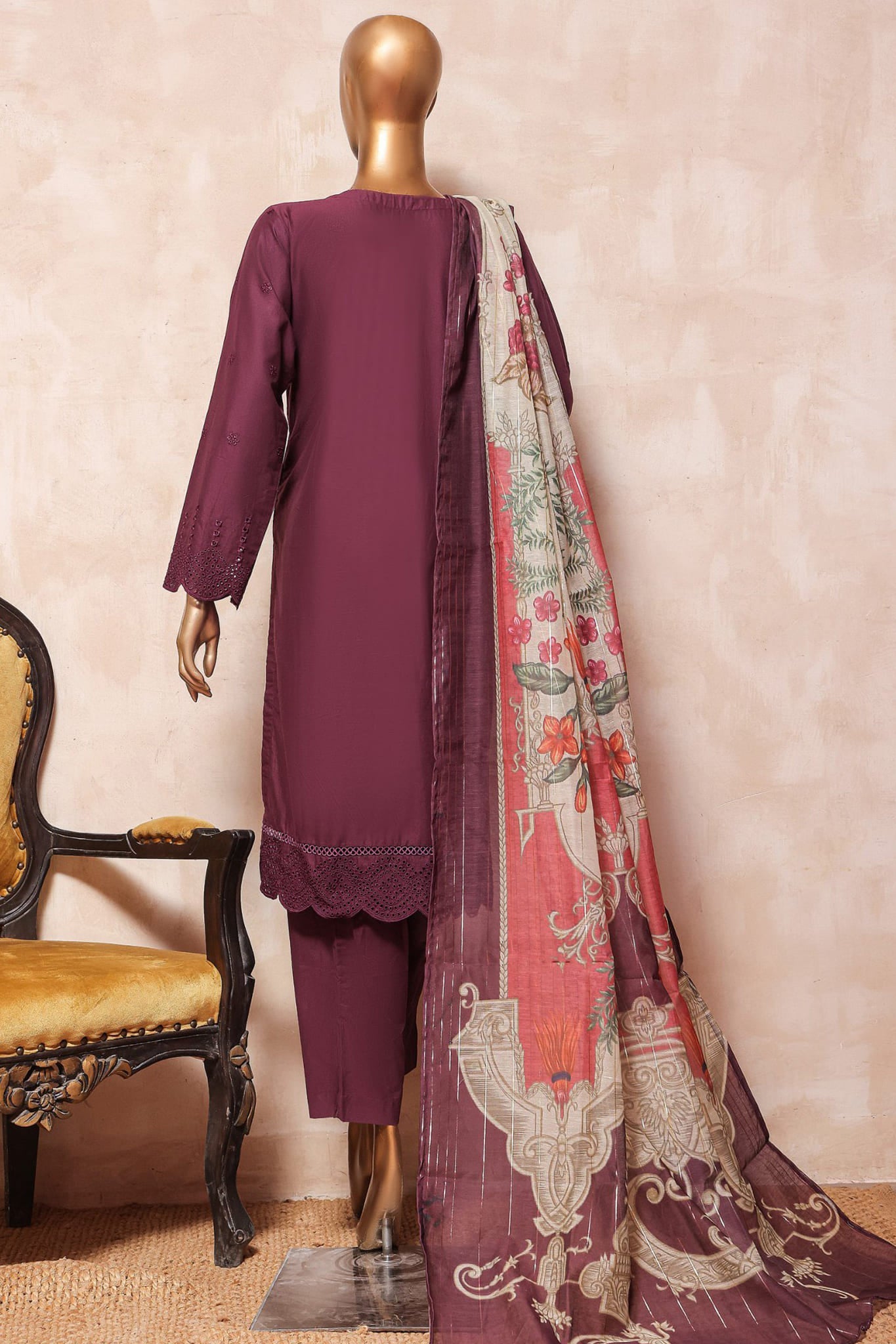 Sada Bahar Stitched 3 Piece Chikankari Collection'2023-CK1-Magenta