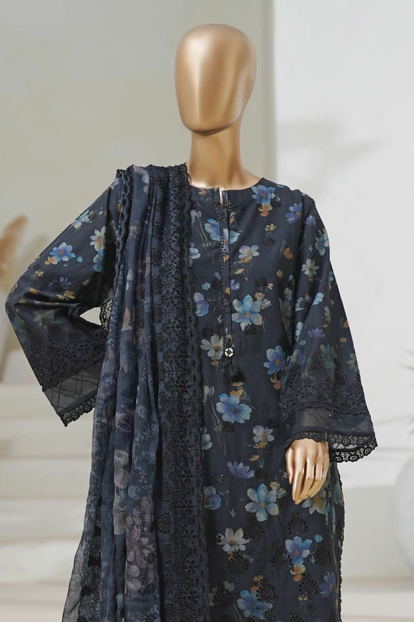 Sada Bahar Stitched 3 Piece Cutwork Chikankari Collection'2025-CKP-02-Black