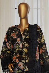 Laser Fusion By Sada Bahar Stitched 3 Piece Chikankari Suit-CKP-Black