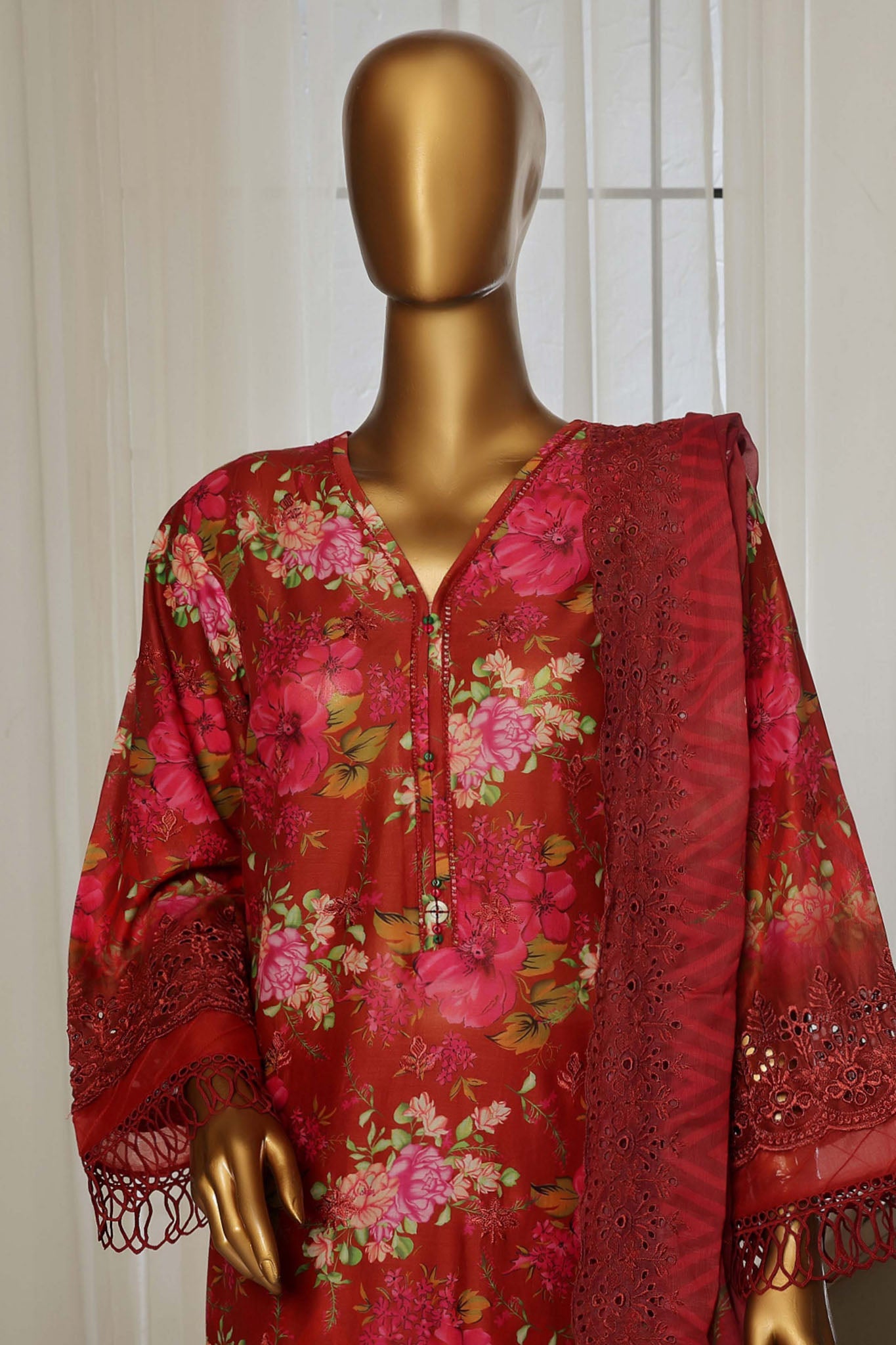 Laser Fusion By Sada Bahar Stitched 3 Piece Chikankari Collection'2025-CKP-Maroon