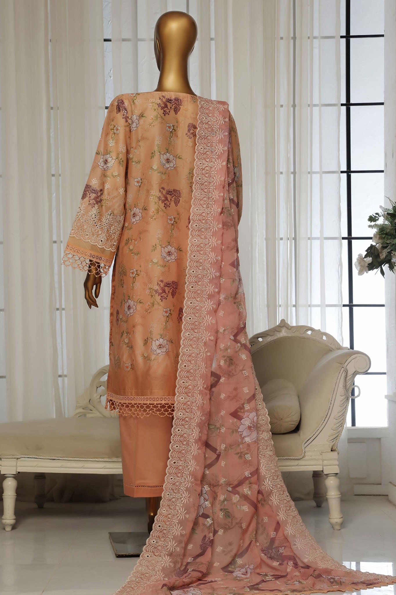 Laser Fusion By Sada Bahar Stitched 3 Piece Chikankari Collection'2025-CKP-Peach