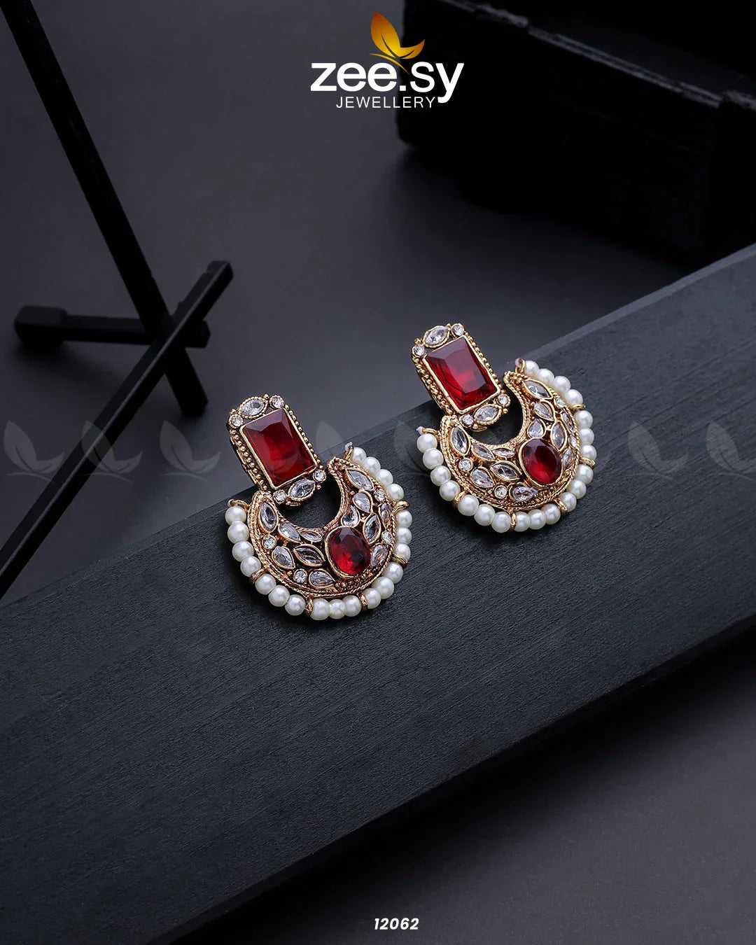 CLUSTER PEARL EARRING Red - Zeesy Jewellery