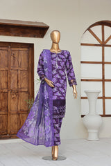 Sumi Stitched 3 Piece Embroidered & Printed Suit-CPE-02-Purple