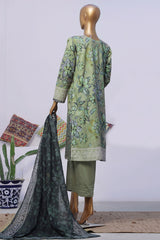 Printkari By HZ Stitched 3 Piece Emb Slub Cambric Suit-CPK-802
