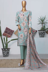 Printkari By HZ Stitched 3 Piece Emb Slub Cambric Suit-CPK-803
