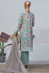 Printkari By HZ Stitched 3 Piece Emb Slub Cambric Suit-CPK-803