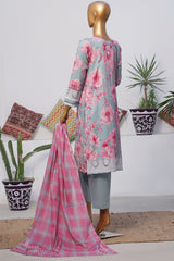 Printkari By HZ Stitched 3 Piece Emb Slub Cambric Suit-CPK-804