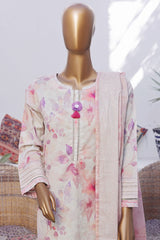 Printkari By HZ Stitched 3 Piece Emb Slub Cambric Suit-CPK-805