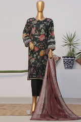 Printkari By HZ Stitched 3 Piece Emb Slub Cambric Suit-CPK-806