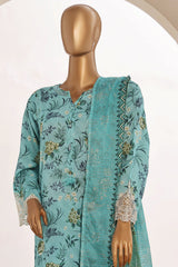 Sada Bahar Stitched 3 Piece Cutwork Emb Lawn Vol-04 Suit-CW-2120-Ferozi