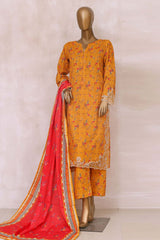 Sada Bahar Stitched 3 Piece Emb Cutwork Khaddar Suit-CW-7890-Golden