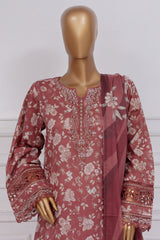 Raya By Sada Bahar Stitched 3 Piece Festive Emb Lawn Vol-02 Suit-CW-84-Brown