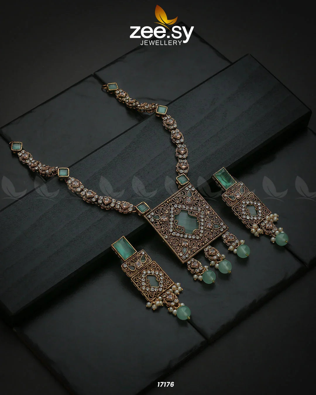 Captivating Crystals Necklace Golden Mint Green - Zeesy Jewellery