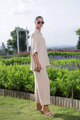 Luxe Noir by Madiha Gohar Stitched Summer Suit-Champagne Shimmer