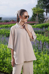 Luxe Noir by Madiha Gohar Stitched Summer Suit-Champagne Shimmer