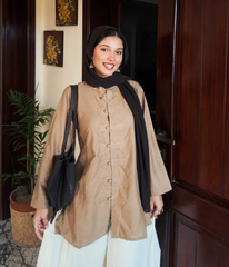 Urban Cut Mocha Cotton Shirt & Palazzo Co-Ord Set-C0306