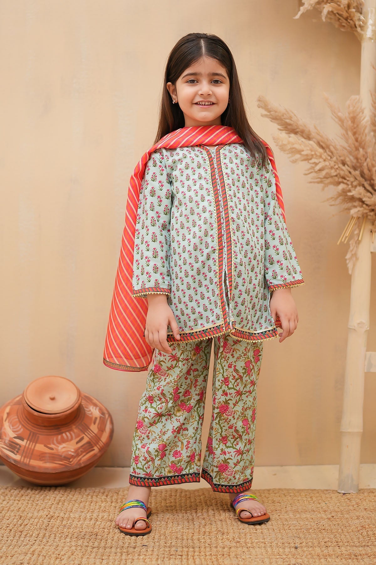 Chiffon Embroidered 3 Pc Suit - Buy trendy kids dresses, perfect for Eid. Elegant, stylish, and ideal for festive celebrations. 