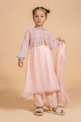 Shop 3 piece chiffon embroidered suits for kids with festive fashion appeal. Lightweight, breathable fabric