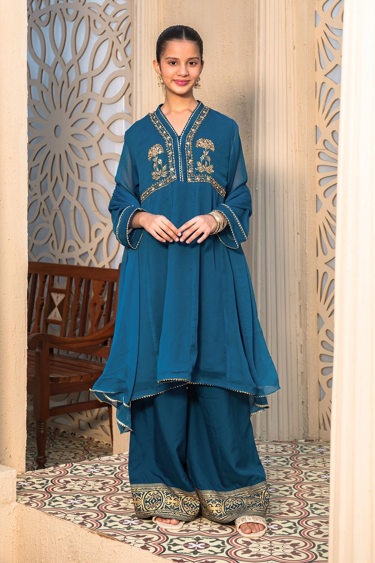 Shop the Chiffon Hand Adda Work 3 Pc Suit, an elegant Pakistani girls' dress.