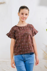 Sprinkles Stitched 1 Piece Summer Shirts Kids Collection'2025-Chocolate Floral Embroidered Top