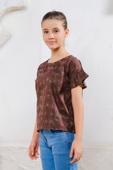 Sprinkles Stitched 1 Piece Summer Shirts Kids Collection'2025-Chocolate Floral Embroidered Top