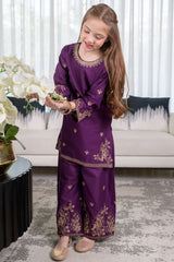 Fresh Bird Stitched 2 Piece Emb Festive Summer Kids Suit-Clay