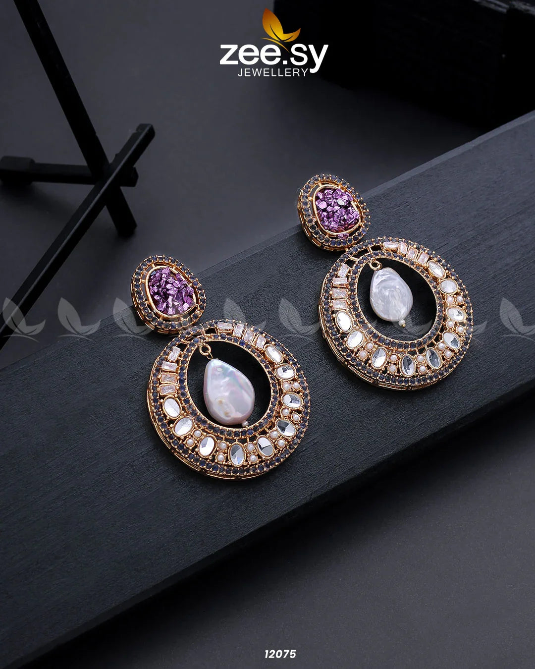 Cluster Zircons Earrings Purple - Zeesy Jewellery