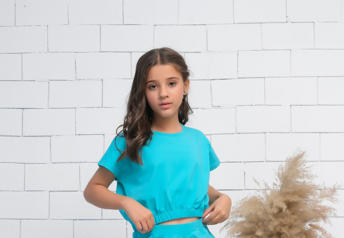 Sprinkles Stitched 1 Piece Summer Shirts Kids Collection'2025-Blue - Crop Basic Tee - Jersey