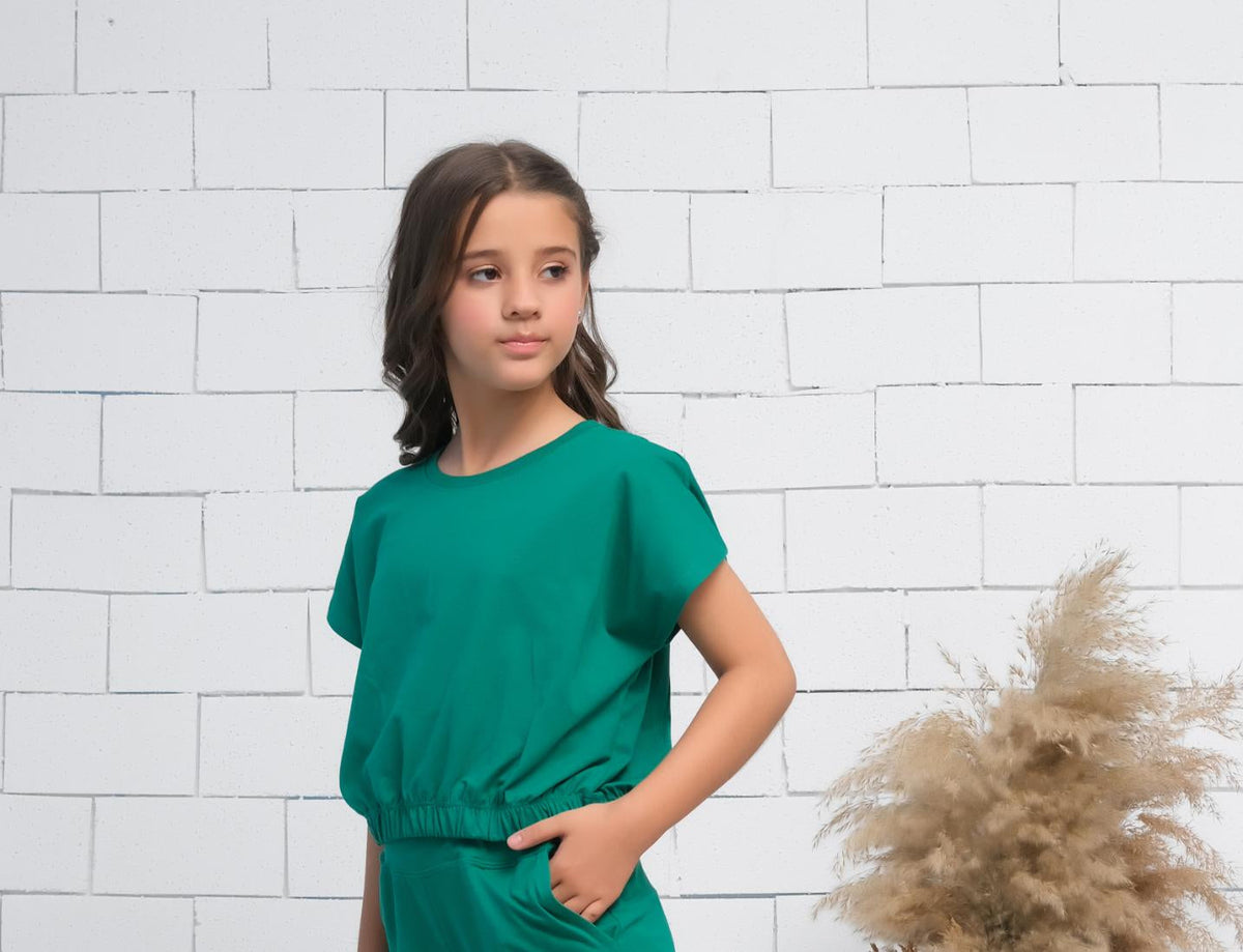 Sprinkles Stitched 1 Piece Summer Shirts Kids Collection'2025-Green - Crop Basic Tee - Jersey