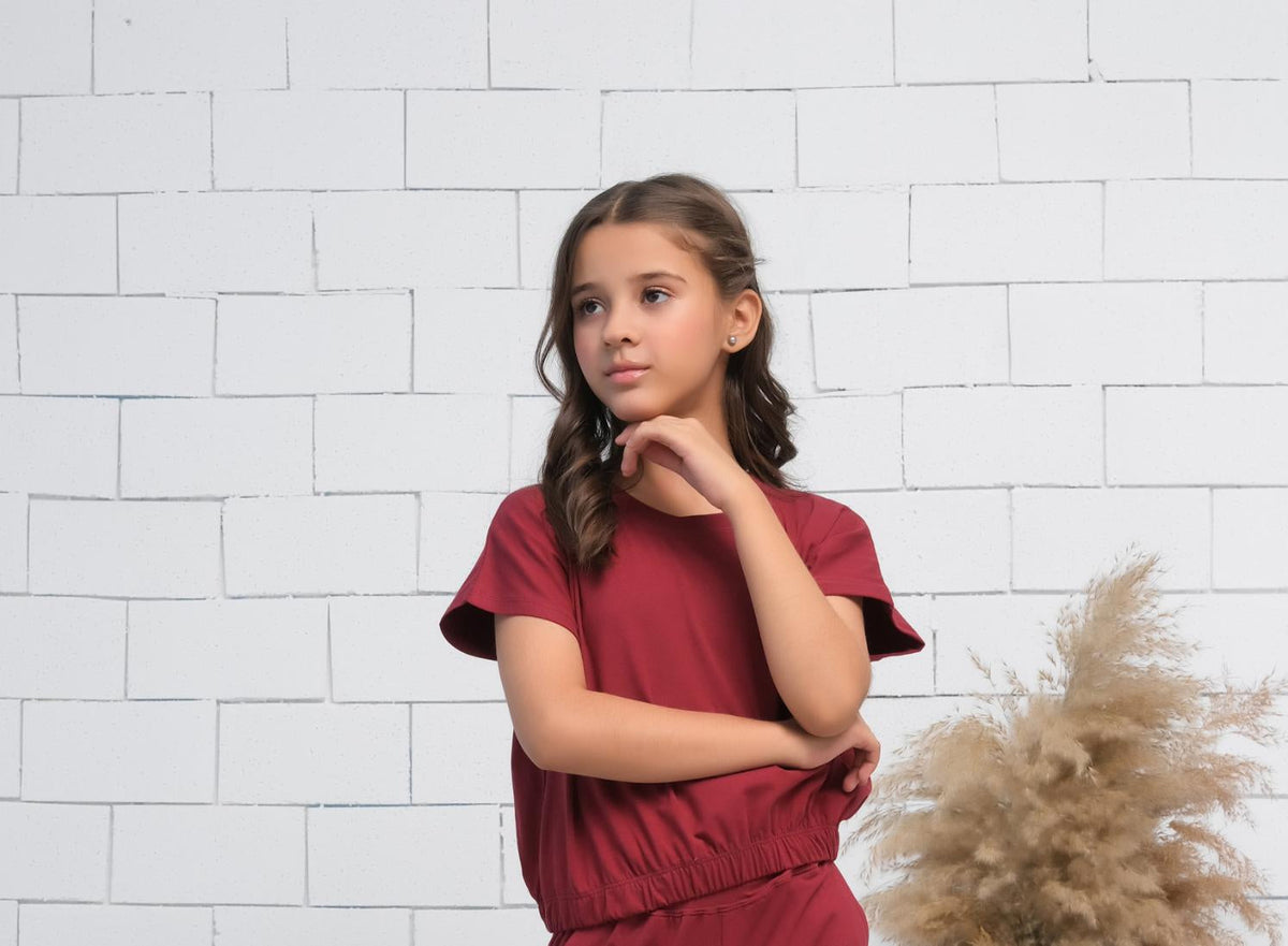 Sprinkles Stitched 1 Piece Summer Shirts Kids Collection'2025-Maroon - Crop Basic Tee - Jersey