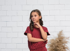 Sprinkles Stitched 1 Piece Summer Shirts Kids Collection'2025-Maroon - Crop Basic Tee - Jersey