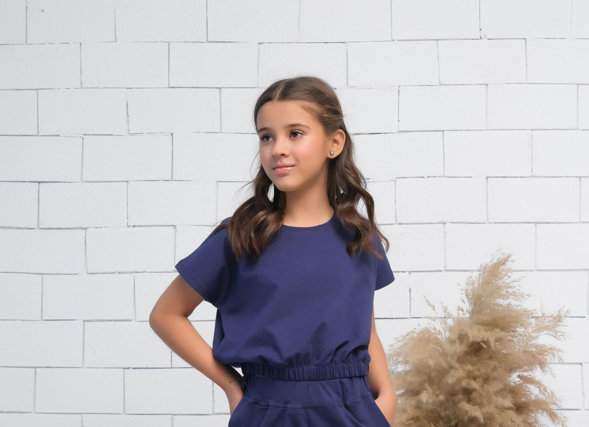 Sprinkles Stitched 1 Piece Summer Shirts Kids Collection'2025-Navy - Crop Basic Tee - Jersey