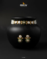 Crest Choker Necklace Set Green - Zeesy Jewellery