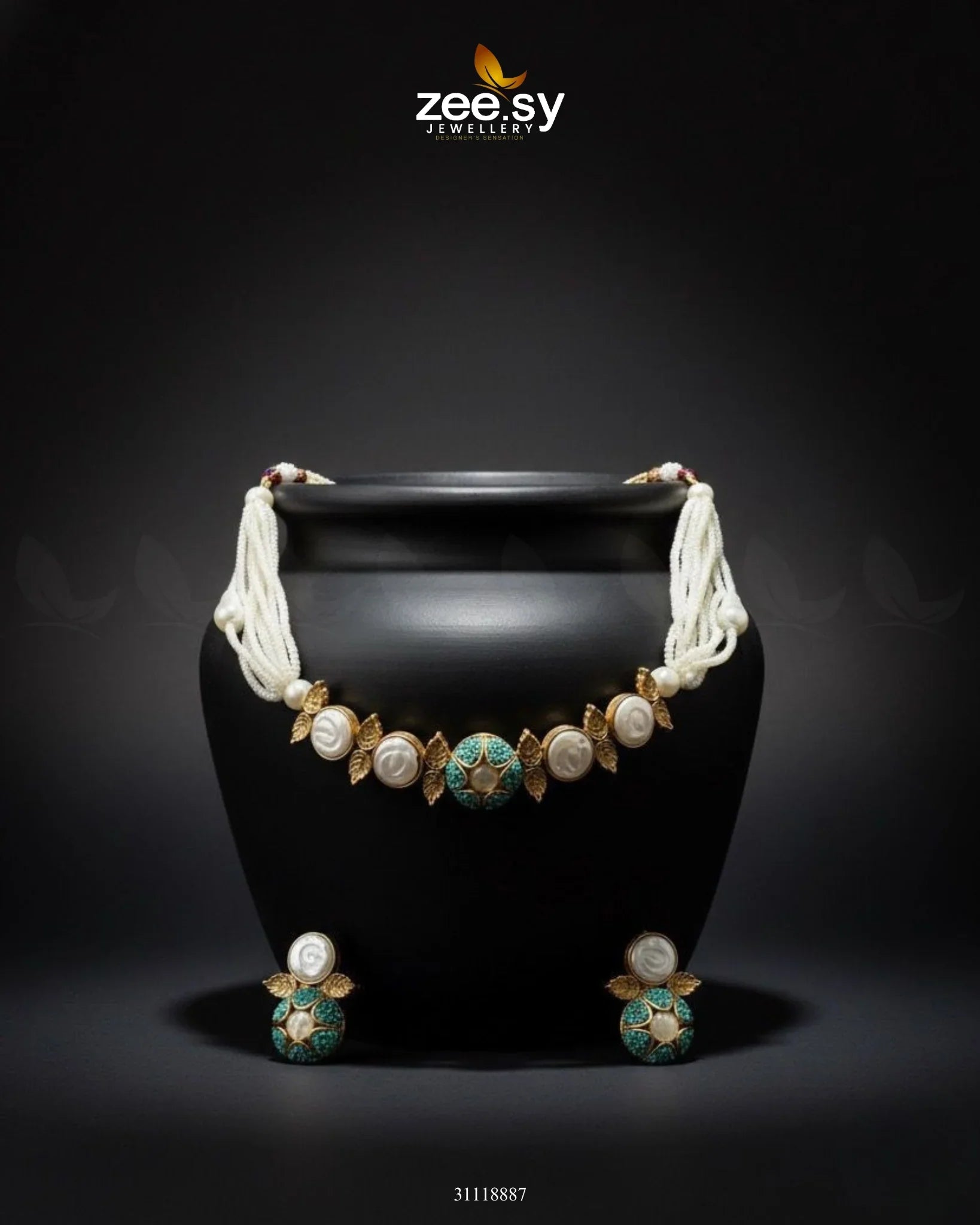 Crest Choker Necklace Set Feroza - Zeesy Jewellery