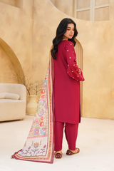 Qurb Stitched 3 Piece Winter Collection'2025-Crimson