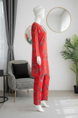 Lush Aura By Almeerah Stitched 2 Piece Premium Bana Dora Lawn Collection'2025-Crimson Bloom Muse