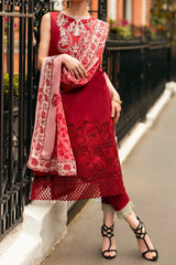 Hemline Odyssey By Mushq Unstitched 3 Piece Luxury Emb Lawn Suit-HMC-06-Crimson Chic