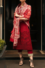 Hemline Odyssey By Mushq Unstitched 3 Piece Luxury Emb Lawn Suit-HMC-06-Crimson Chic
